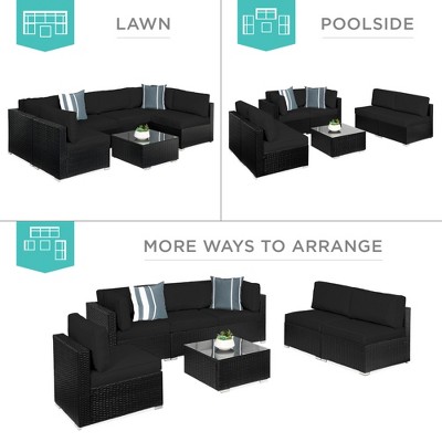 Black Steel Frame 6-Person Outdoor Wicker Sectional Set