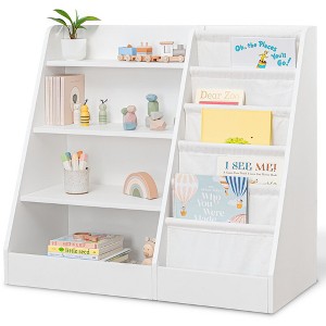 Comfy Cubs Kids Bookshelf 35.2 x 15.7 x 31.5 Inches - Sturdy Montessori Shelf with Soft & Hard Shelves - White - 1 of 4