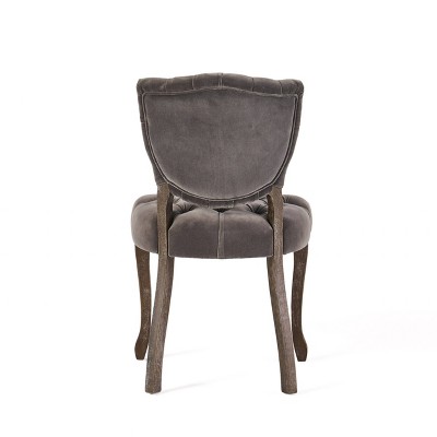 Charcoal Velvet Tufted Dining Chairs with Oak Legs, Set of 2