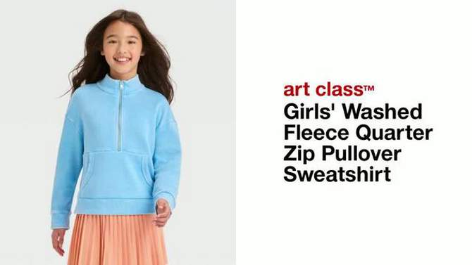 Girls' Washed Fleece Quarter Zip Pullover Sweatshirt - art class™, 2 of 5, play video