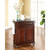 HomeStock  Compact Granite Top Small Rolling Cart with Shelves, Microwave Stand with Towel Rack, Mahogany - 2 of 4
