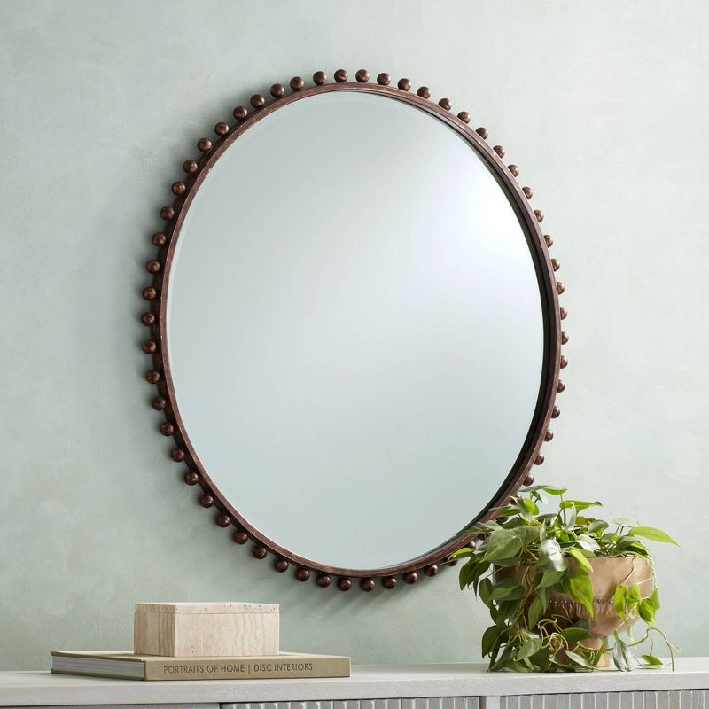 Uttermost Round Vanity Decorative Wall Mirror Rustic Beveled Glass Dark Bronze Beaded Iron Frame 32" Wide for Bathroom Living Room, 2 of 8