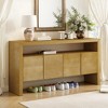 Brown Modern Storage Cabinet with Doors and Open Shelf, Natural Wood Finish Sideboard Console for Living Room, Entryway or Hallway-Maison Boucle - 2 of 4