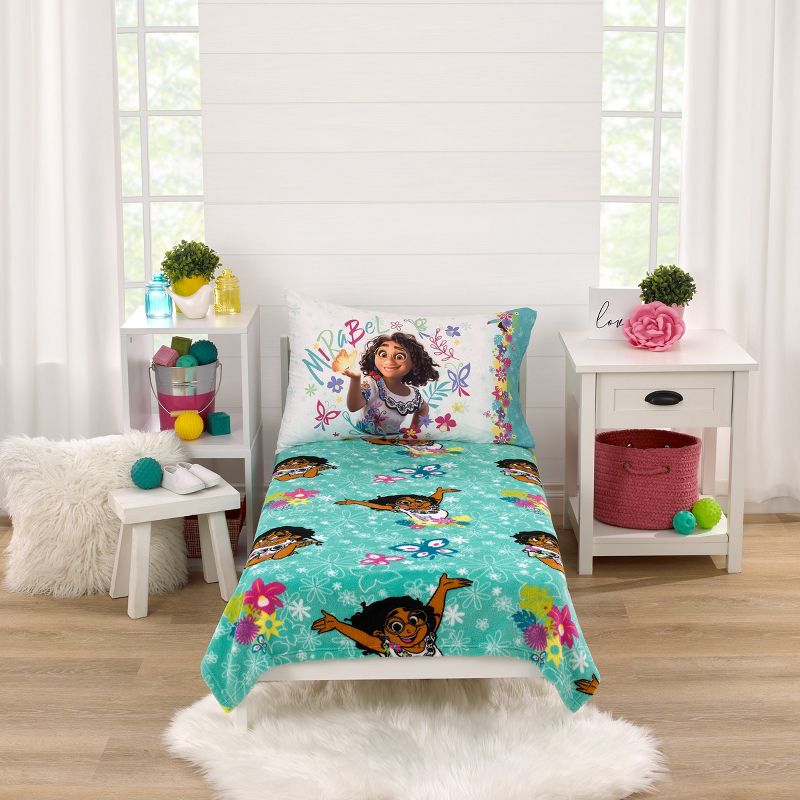 Disney Encanto Tropical Delight Turquoise, Pink, and Teal, Mirabel, Flowers, and Butterflies Super Soft Toddler Blanket, 4 of 5