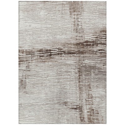 Taupe And Ivory Striped Washable Indoor Outdoor Area Rug