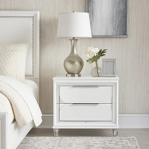 Royal Hampton 30 Inch Nightstand, 2 Drawers, Mirror Trim, Acrylic Legs - 1 of 4