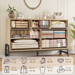 52" Wide Dresser with 7 Drawers - Natural Oak & Black Wooden Storage Chest for Bedroom, Living Room or Entryway, Freestanding Closet Organizer - 1 of 4