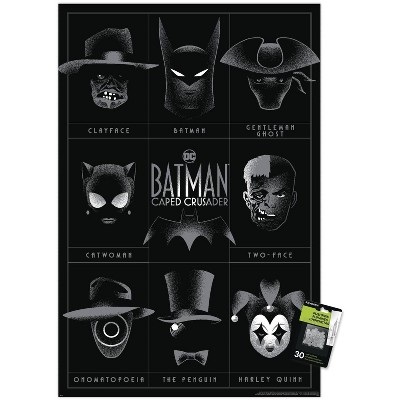 Trends International DC Batman: Caped Crusader - Grid Unframed Wall Poster Print Clear Push Pins Bundle 22.375" x 34"