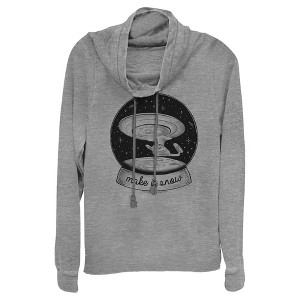 Juniors Womens Star Trek: The Next Generation USS Enterprise Captain Picard Make It Snow Cowl Neck Sweatshirt - 1 of 4