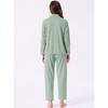 INSPIRE CHIC Women's Lounge Set Cotton Ribbed Button Up Long Sleeve Pants Pattern with Pocket Pajama Set Loungewear - 4 of 4