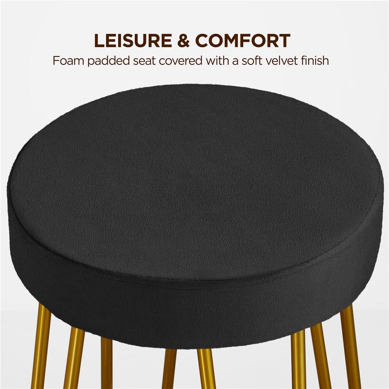 Yaheetech Set of 2 Upholstered Velvet Counter Stools with Metal Legs, 5 of 8