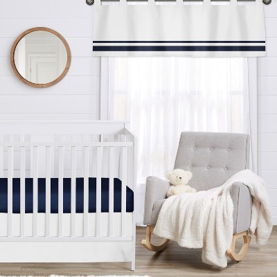 White and Navy Cotton Tab Top Window Valance