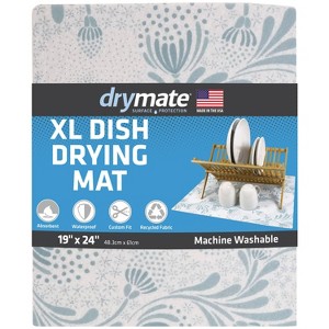 Drymate 19"x24" Dish Drying Mat - Light Blue Floral: Kitchen Drying Mat for Dishes, Machine Washable, Polyester - 1 of 4
