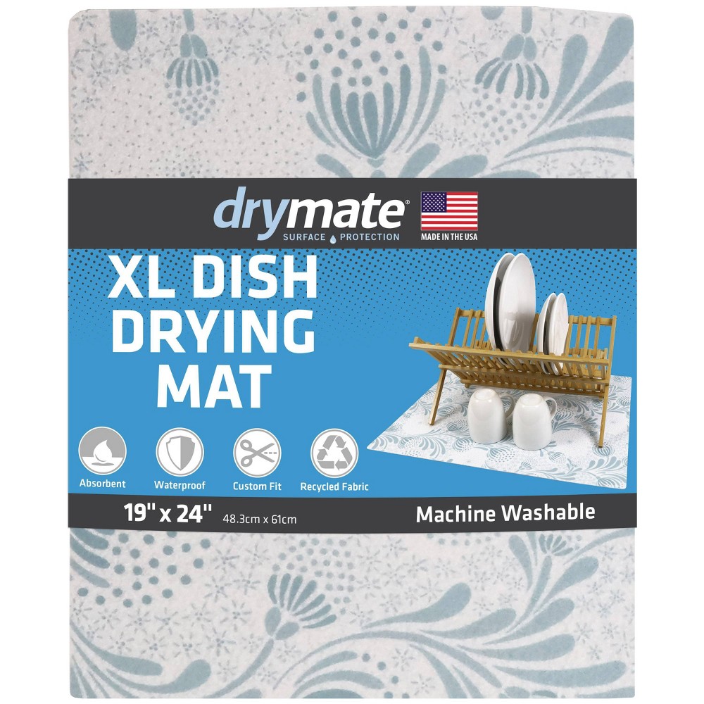 Drymate 19x24 Dish Drying Mat - Light Blue Floral