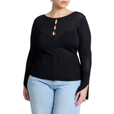 ELOQUII Women's Plus Size Button Detail Boatneck Sweater