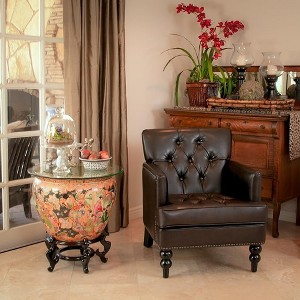 Tufted Diamond Stitch Club Chair with Nailhead Trim, Turned Birch Wood Legs and Contemporary Comfortable Design - 1 of 4