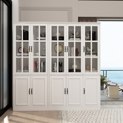 FUFU&GAGA  Large Storage Cabinet Organiser with Glass Door Display Cabinet Bookshelf