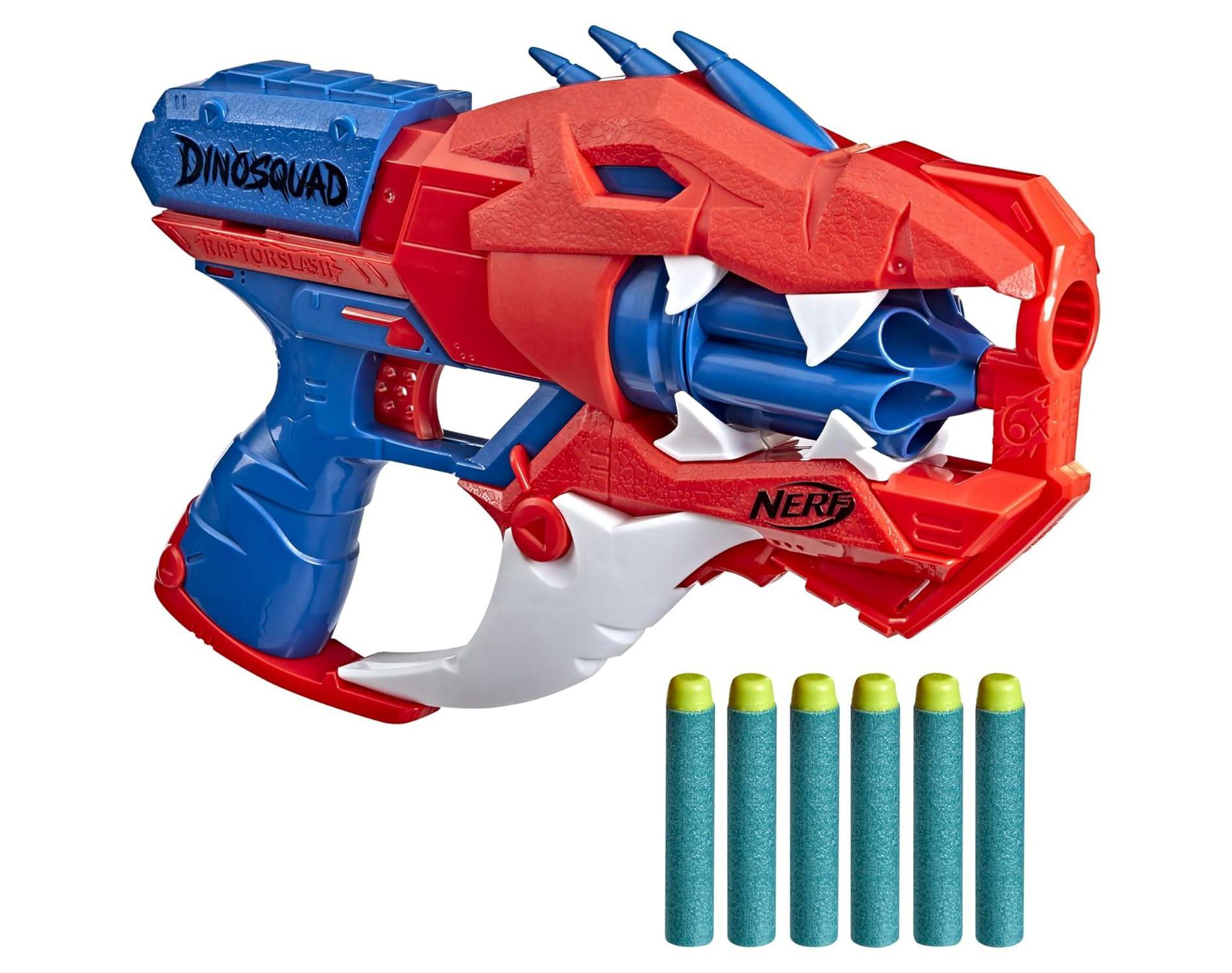 Nerf DinoSquad Raptor-Slash Blaster | 6-Dart Rotating Drum, Slam-Fire Action & Velociraptor Design | Includes 6 Nerf Elite Darts