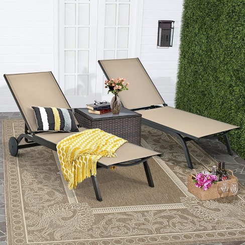 2pc Patio Rattan Lounge Chair Chaise Recliner Back Adjustable W/wheels  Cushioned : Target