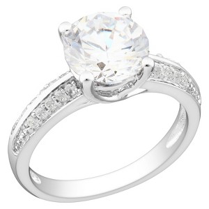 White Cubic Zirconia Silver Engagement Ring - 5 - Silver, Women