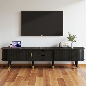 Mshliw 74.8'' Wooden Oval Fluted TV Stand with Charging Station for TV up to 80", Media Console with Sliding Tambour Doors - 1 of 4