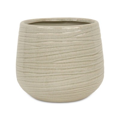 Cheung's Fairloam Round Curved Wave Lined Pattern Ceramic Pot- X-Large - White