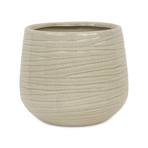 Cheung's Fairloam Round Curved Wave Lined Pattern Ceramic Pot- X-Large - White - 1 of 4