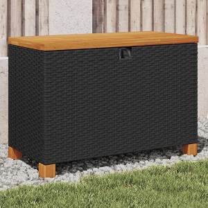 vidaXL Patio Storage Box Black 31.5"x15.7"x18.9" Poly Rattan Acacia Wood - 1 of 4