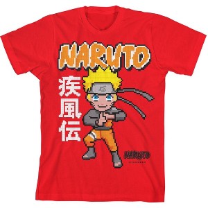 Naruto Shippuden Chibi Character Pixel Art Boy's Red Graphic Tees T-shirt - 1 of 1