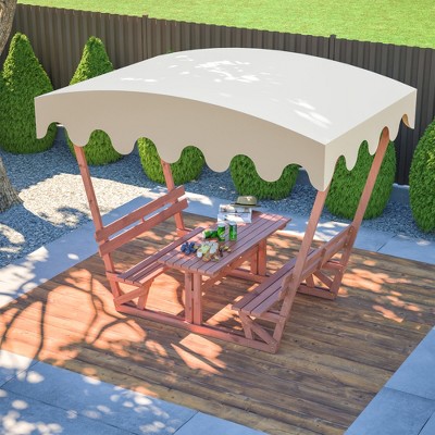 Lycvki Outdoor Waterproof Solid Wood Picnic Table and Bench Set with removable canopy