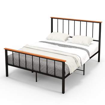 Tangkula Full/Queen Size Metal Platform Bed Frame Mattress Foundation with Headboard Industrial