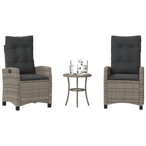 vidaXL 3 Piece Bistro Set with Cushions Gray Poly Rattan - 1 of 4