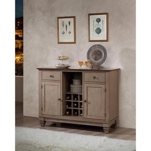Kings Brand Almon 2-Tone Brown Wood Wine Rack Sideboard Buffet Server Storage Cabinet With Drawers, Shelf and Doors - 1 of 3