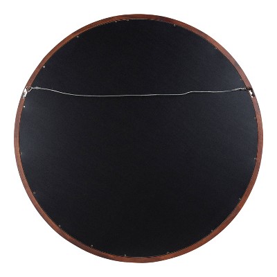 Walnut Brown Round Wood Bathroom Vanity Mirror