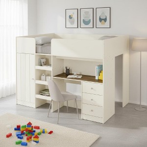 YOOCOZZ Wood Full Size Loft Bed with Built-in Wardrobe, Desk, Storage Shelves and Drawers - 1 of 4