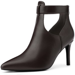 BLISSFUL STEP Women's Cutout Back Zip Stiletto Heel Pointed Toe Booties Ankle Boots - 1 of 4