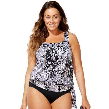 Swimsuits For All Women's Plus Size Bandeau Blouson Tankini Top - 10, Black  : Target