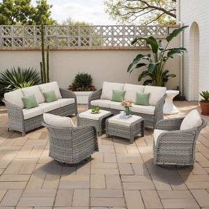 Buenhomino Outdoor Wicker Furniture Set – Swivel Glide Chairs, Sofas, Ottomans & Tables, All-Weather PE Rattan with Cushions for Patio, Garden & Deck - 1 of 4