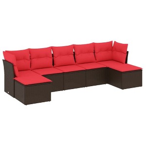 vidaXL Patio Sofa Set Black PE rattan 7 Piece Modular Patio Sofa Set - Brown and Red Without Table - 1 of 4