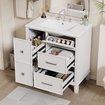 TiramisuBest 30 Inch Bathroom Vanity with Ceramic Sink, Flip-Out Drawer Design for Plumbing, Soft Close Drawers