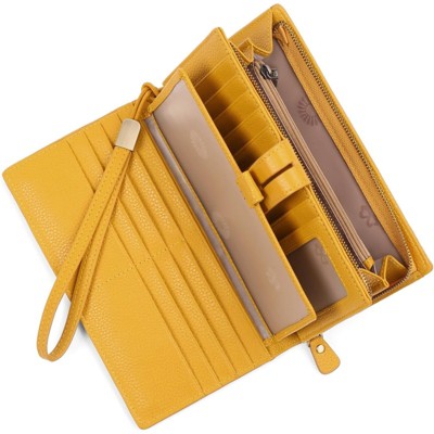 FATMOON Women’s Large Capacity RFID Blocking Leather Wallet - Easy-to-Use Checkbook Organizer with Removable Cover for Travel,Daily Use