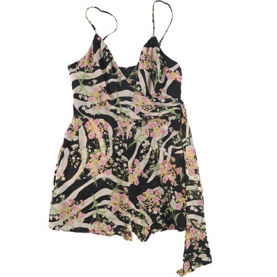 GUESS Womens Floral-Zebra-Print Romper Jumpsuit