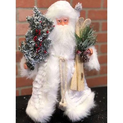 Classic Winter White Wooden Santa Figurine with Glitter