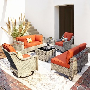 XIZZI 8PCS Furniture Set, Modular Sectional Sofa with Swivel Rocking Chairs and Side Table, Outside Coversation Set with Solar Coffee Table - 1 of 4