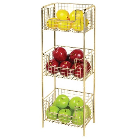 mDesign Steel Freestanding 3-Tier Storage Organizer Tower with Baskets -  Black