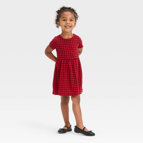 Toddler Girls' Plaid Long Sleeve Dress - Cat & Jack™ Red 3t : Target