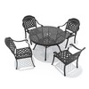 5-Piece Cast Aluminum Outdoor Dining Set: Round Table, Stackable Chairs & Red Cushions - All-Weather Patio Furniture for Your Backyard - 3 of 4