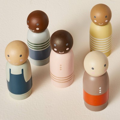 Colorful Wooden Toy Pal People Figurine Set, 6-Piece