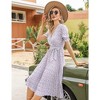 WhizMax Women's Dress Floral Wrap V Neck Pleated Dress Short Puff Sleeve Flowy A Line Midi Dress with Belted - 4 of 4