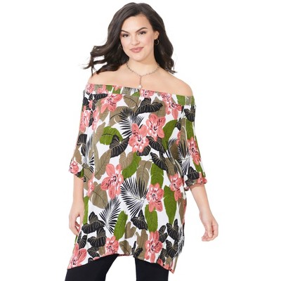 Catherines Women's Plus Size Smocked Neck Ruffle Sleeve Top